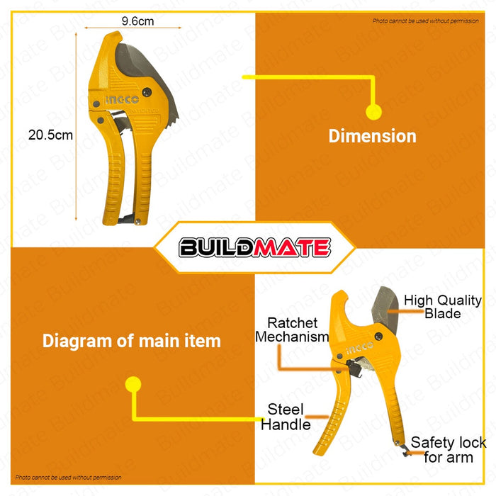 INGCO Industrial 3-42mm PVC Pipe Cutter harp Blade Cutting Pipes Plumbing HPCS05428 •BUILDMATE• IHT