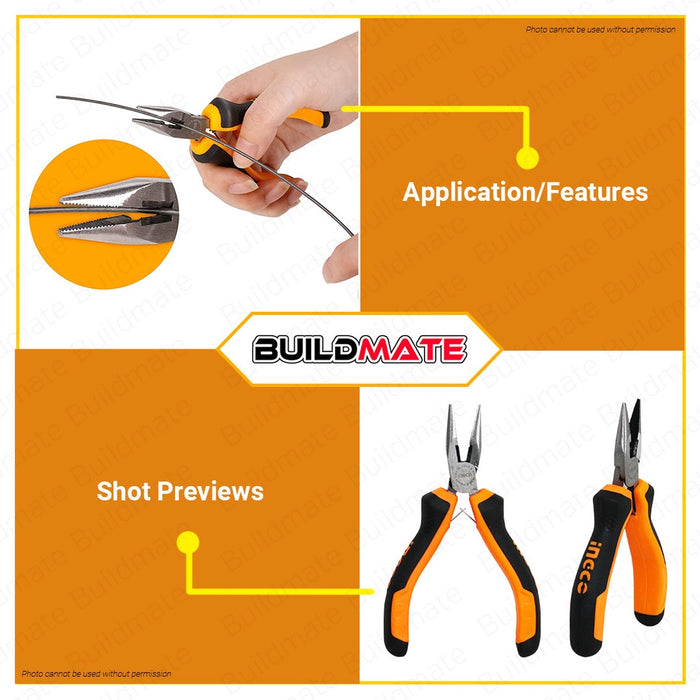 INGCO Mini Long Nose Pliers 4.5" (115mm) HMLNP08115 •BUILDMATE• HT2