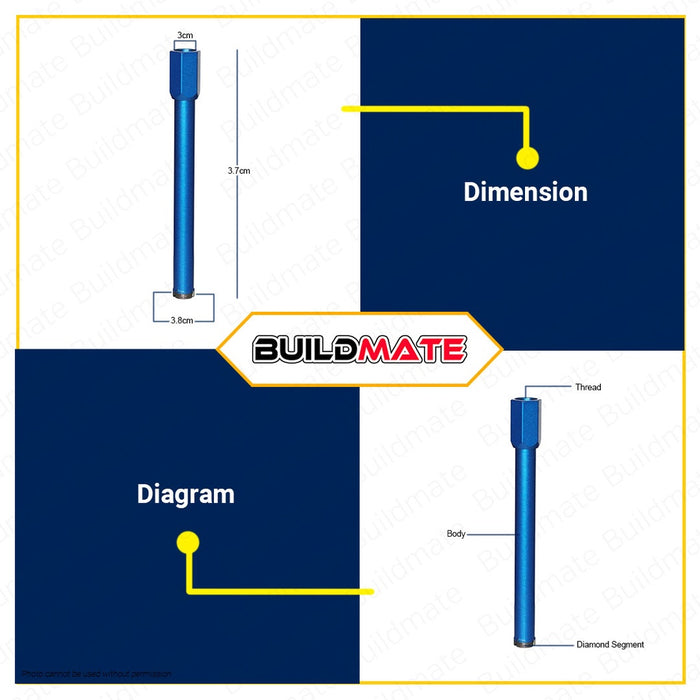 FUJIMA Diamond Core Bits 38mmx370mm 1-1/2" Inch For Hard Concrete, Brick, & Block FT-DCB38 BUILDMATE