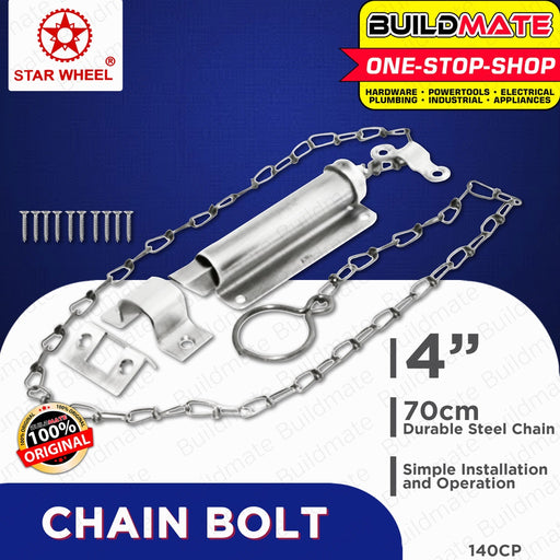 STAR WHEEL Chain Bolt Door Lock 4 Inches #140 CP 100% ORIGINAL / AUTHENTIC •BUILDMATE•