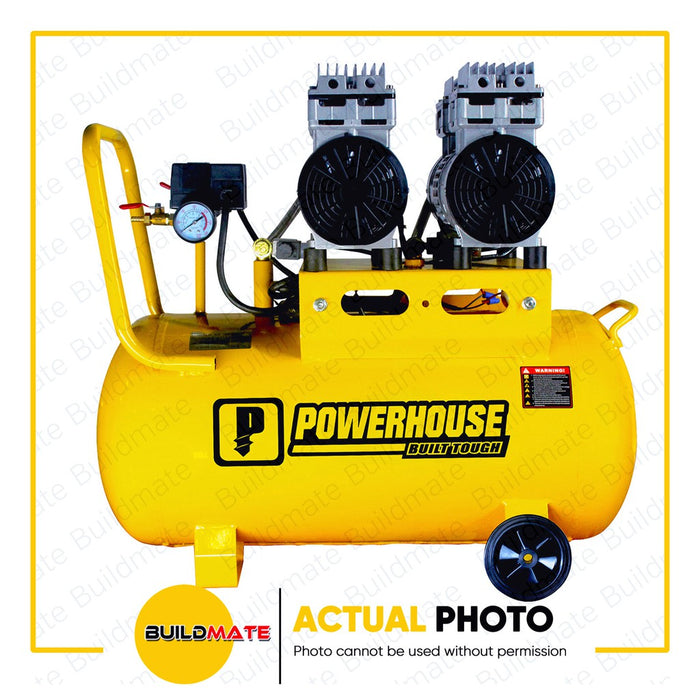 POWERHOUSE 50L Oil and Noiseless Air Compressor 2HP 2 Motors PH-OLESS-50L-2HP •BUILDMATE•
