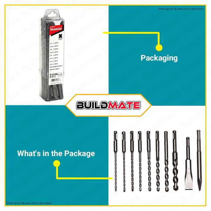 MAKITA Original SDS Plus Drill and Chisel 10PCS/SET D-46361 •BUILDMATE•