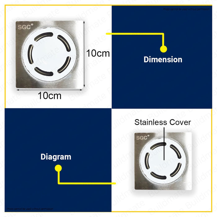 S.G.C. Stainless Floor Drain Drainer Strainer 4" x 4" inches A4 •BUILDMATE•