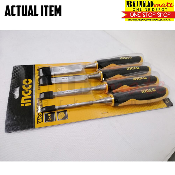 BUILDMATE Ingco 3PCS / 4PCS Wood Chisel Set 140mm Carving, Shaping or Cutting Woodworking Pait Tools Set SOLD PER SET HKTWC0401 / HKTWCS301 -IHT