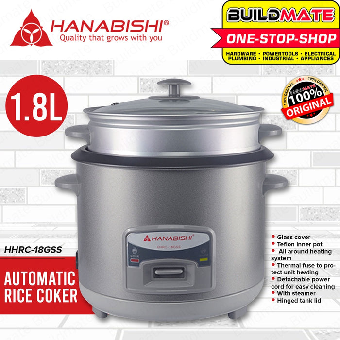 HANABISHI Automatic Rice Cooker Steamer with Glass Cover 1.8L HHRC-18GSS •BUILDMATE•