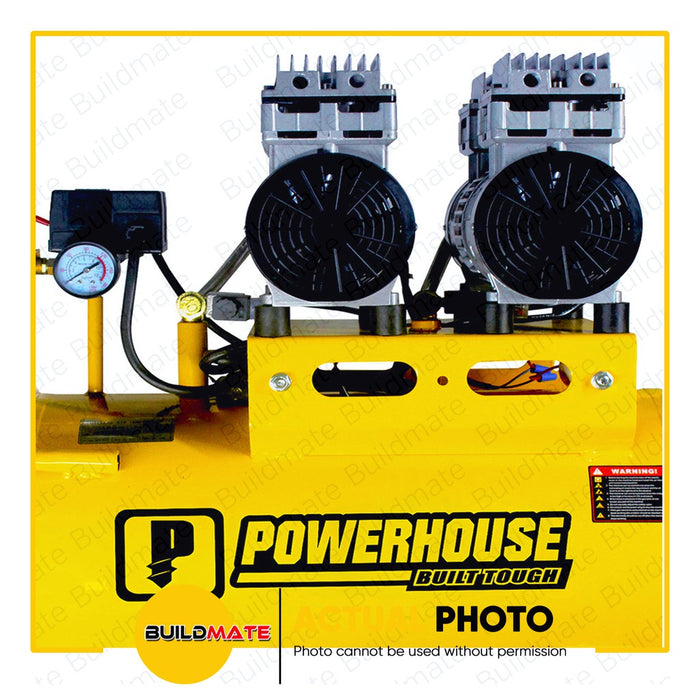 POWERHOUSE 50L Oil and Noiseless Air Compressor 2HP 2 Motors PH-OLESS-50L-2HP •BUILDMATE•