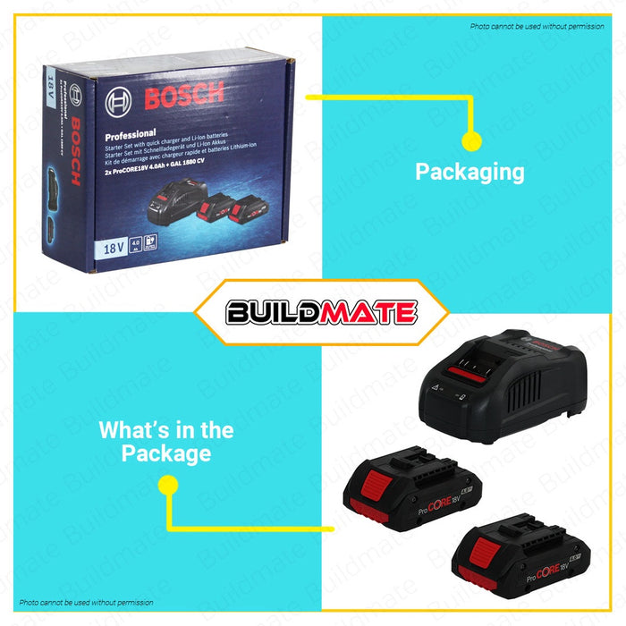 BOSCH Professional Procore Battery & Charger Starter Set 18V 2x4.0AH GAL 1880CV.C Uni 1600A016GF BLC