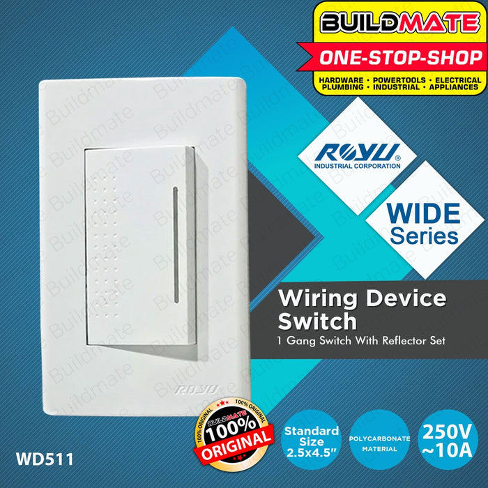 ROYU Wide Series Plate 1 2 3 Gang Universal Outlet Switch LED Reflector Ground & Shutter •BUILDMATE•