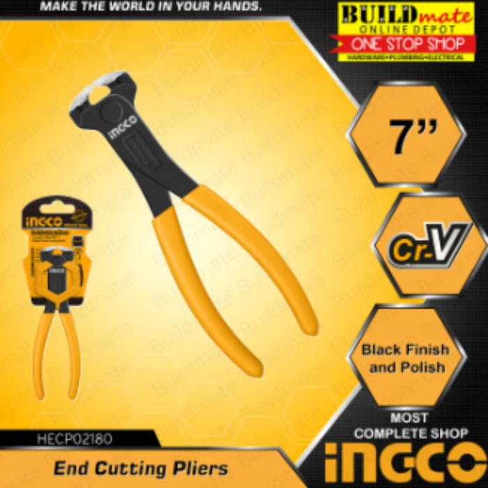 BUILDMATE Ingco End Cutting Pliers 7" (180mm) Cr-V Precision End Nippers Wire Cutter HECP02180 • IHT