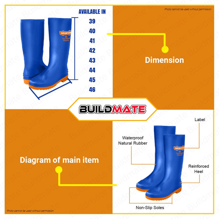 WADFOW Rain Boots Size 39 to 46 Heavy Duty Rain Boot (SOLD IN PAIRS) Anti-slip Sole •BUILDMATE• WHT