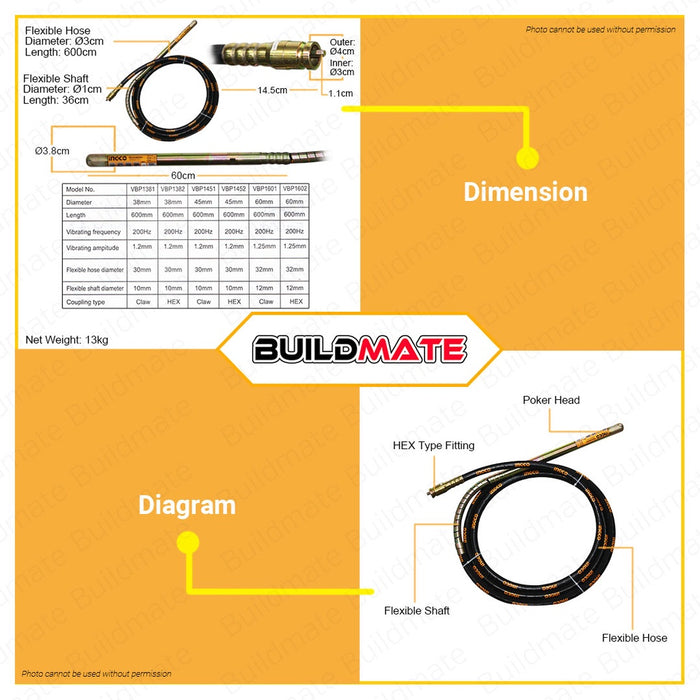 INGCO Concrete Vibrator Poker Hex VBP1382 100% ORIGINAL / AUTHENTIC •BUILDMATE• IHT
