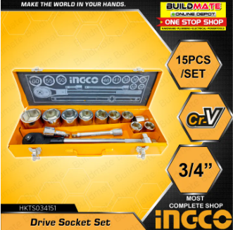 INGCO 15PCS 3/4" Drive Socket Set HKTS034151 •BUILDMATE• IHT