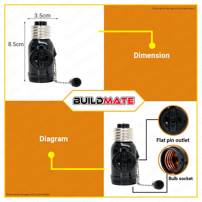 OMNI Chain Pull Socket with 2 Flat Pin Outlets 3A E27-712 •BUILDMATE•