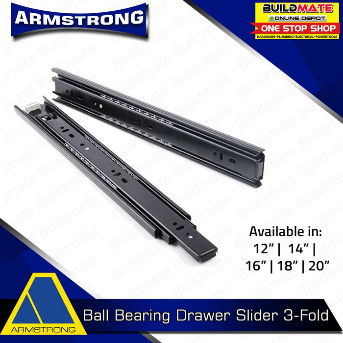 ARMSTRONG Ball Bearing Drawer Slide Guide 3 Fold Heavy Duty 18" | 20" SOLD IN PAIRS •BUILDMATE•