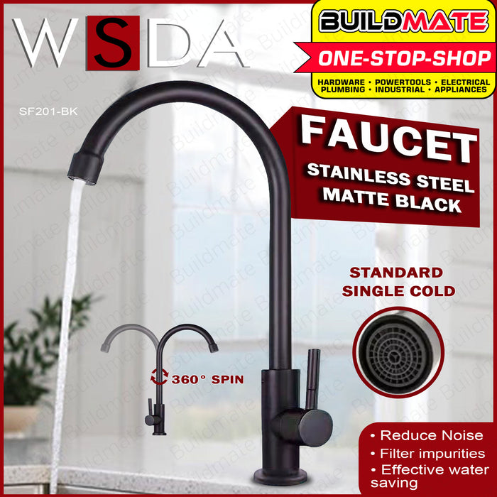 WSDA Stainless Steel Matte Black Single Cold Kitchen Faucet Lavatory Type SF-201BK •BUILDMATE•