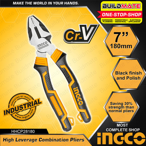 INGCO High Leverage Combination Pliers Industrial 7" Cr-V HHCP28180 •BUILDMATE• HT2