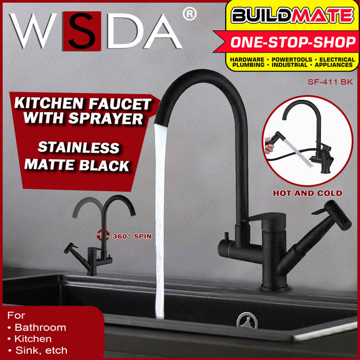 WSDA Stainless Kitchen Faucet with Spray Sprayer Matte Black Finish SF-411 BK •BUILDMATE•