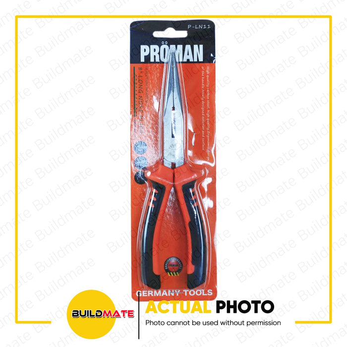 PROMAN Injected Handle Long Nose Plier 8" P-LN11 •BUILDMATE•