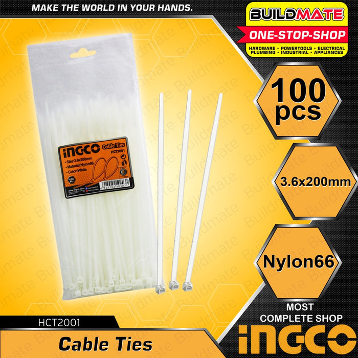 INGCO 8" Nylon Cable Tie White 200mm 100pcs/Set HCT2001 100% ORIGINAL / AUTHENTIC •BUILDMATE• HT2