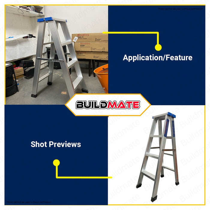 BUILDMATE Oxford England Aluminum Step Ladder 4 Steps Lightweight Heavy Duty Folding Ladder