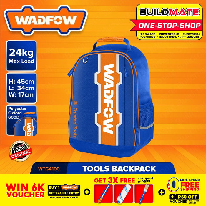 WADFOW Tools Bag Pack Waist Storing Hand Tools Bagpack Kit Polyester WTG4100 •BUILDMATE• WHT