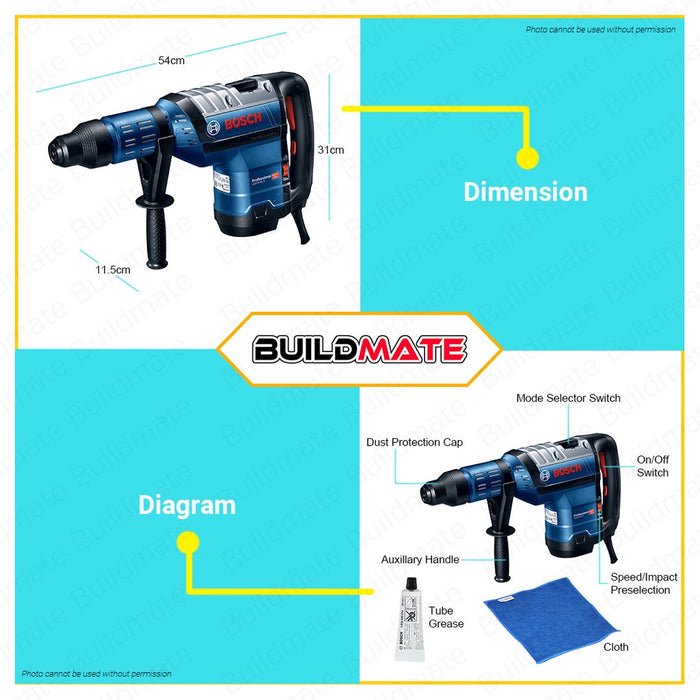 BOSCH Professional 1500W SDS MAX Rotary Hammer Drill with Case 12.5J 45mm GBH 8-45 D 06112651K0 100% ORIGINAL / AUTHENTIC •BUILDMATE•