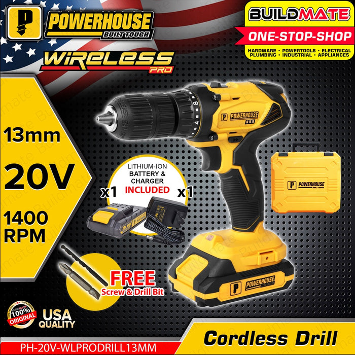POWERHOUSE Cordless Drill / Driver 20V 13mm Drill Chuck 2.0Ah Li-Ion PH-20V-WLPRODRILL13MM | PHPT