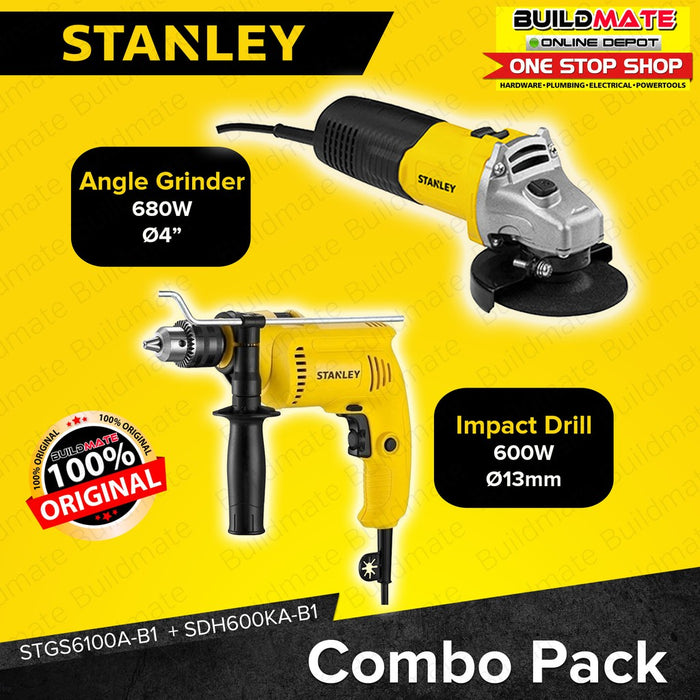 [COMBO B] STANLEY Small Angle Grinder 4" 580W STGS5100A+STANLEY Percussion Impact Drill 600W w/ Case