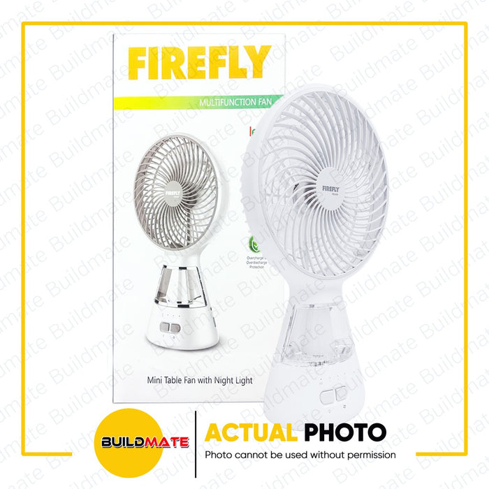 BUILDMATE Firefly Mini Table Fan with Night Light 3-Speed Multifunction Rechargeable Personal Fan FEL650