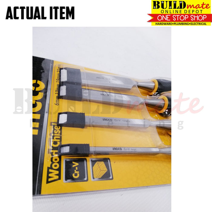 BUILDMATE Ingco 3PCS / 4PCS Wood Chisel Set 140mm Carving, Shaping or Cutting Woodworking Pait Tools Set SOLD PER SET HKTWC0401 / HKTWCS301 -IHT