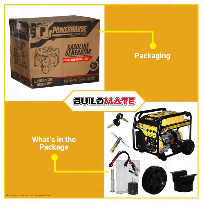 POWERHOUSE ENERGIE SERIES Gasoline Generator w/ Battery, Wheels, Handle 10.5KW PH-ENERGIE-13000E-GAS