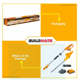 BUILDMATE Ingco Lithium-Ion Cordless Pole Hedge Trimmer 20V Rechargeable Electric Grass Tree Pruning Garden Power Tool CPHT201601 / CPHT2016012 - ICPT