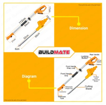 BUILDMATE Ingco Lithium-Ion Cordless Pole Hedge Trimmer 20V Rechargeable Electric Grass Tree Pruning Garden Power Tool CPHT201601 / CPHT2016012 - ICPT