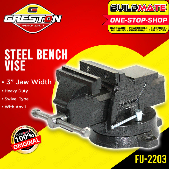 CRESTON Steel Bench Vise 3" FU2203 •BUILDMATE•