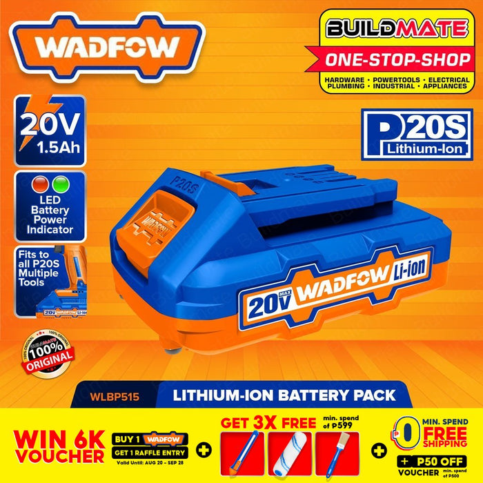 WADFOW Lithium-Ion Battery Pack 20V 1.5 Ah Compact Battery LED Battery Power WLBP515 •BUILDMATE• WHT