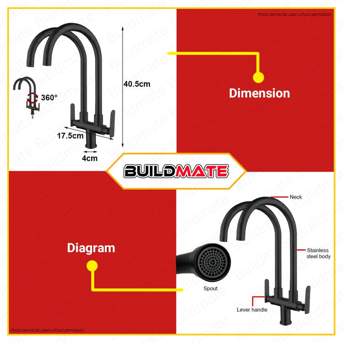 WSDA Stainless Steel SUS 304 Matte Black Single Cold Sink Faucet SF-317 •BUILDMATE•