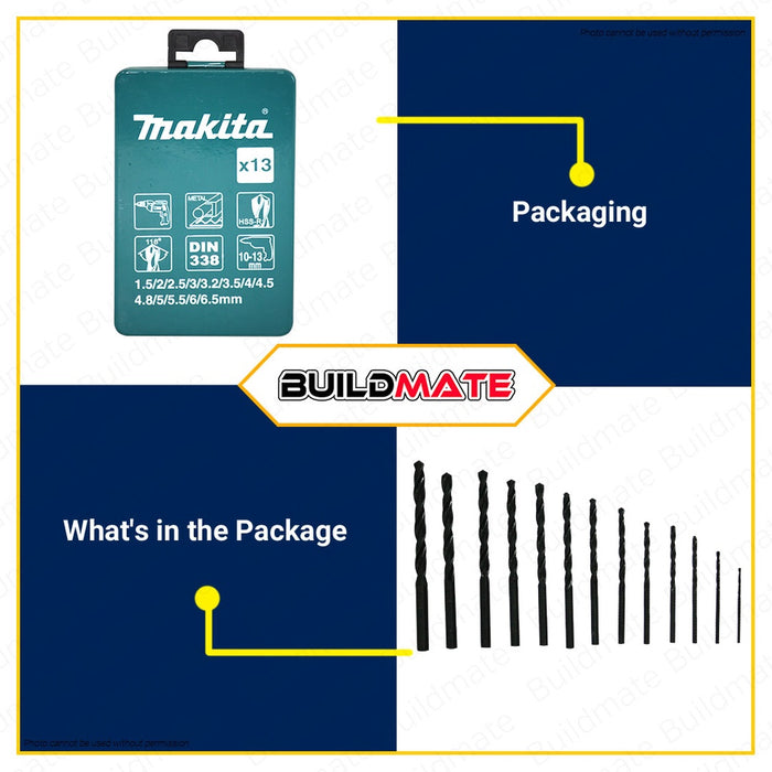 MAKITA Drill Bit Set 13 PCS/SET 1.5-6.5mm D-54075 •BUILDMATE•