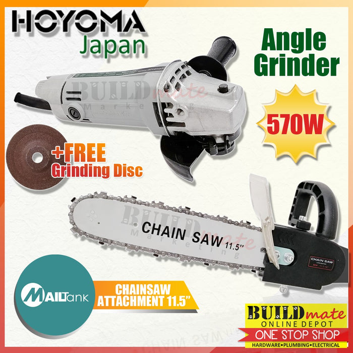 [BUNDLE] HOYOMA Angle Grinder 570W AG9500B + Mailtank Grinder Chainsaw Attachment 11/5" •BUILDMATE•