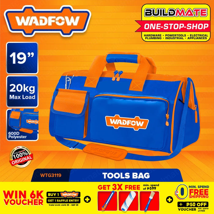 WADFOW Tools Tool Bag 19" Inch Hand Bag Storage Box Organizer 600D Polyester WTG3119 •BUILDMATE• WHT
