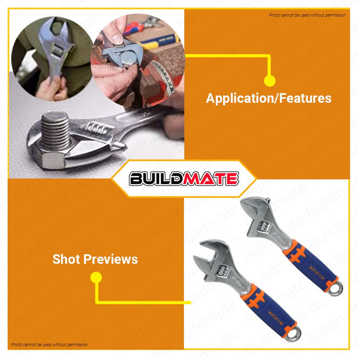 WADFOW Adjustable Wrench 200mm 8" Inch Unique Design Two Tone Soft Handle WAW2208 •BUILDMATE• WHT