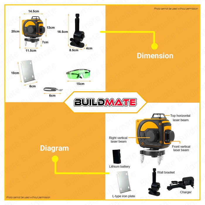 INGCO 3D All Lines Green Laser Beams Line Level 5000MAH HLL255267 •BUILDMATE• IPT