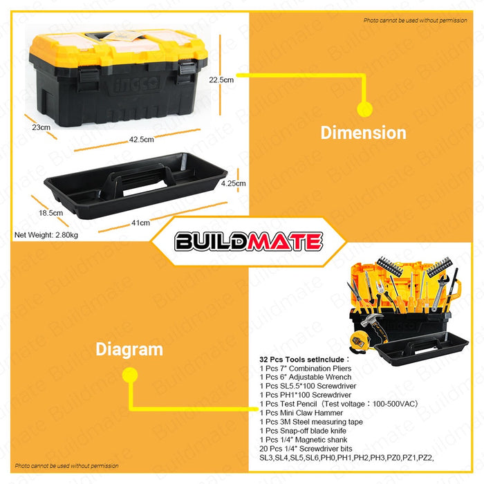 BUILDMATE Ingco Woodworking Tools Set 13PCS/SET | 32PCS/SET Hammer Planer Staple Chalk Line Clamp Level Tool Bag Organizer Storage [SOLD PER SET] HKTHP10321 | COS23046 • IPX
