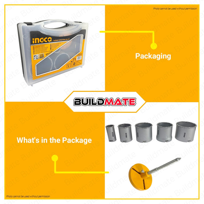 INGCO Carbide Gritted Hole Saw Set AKCH0071 •BUILDMATE• IHT