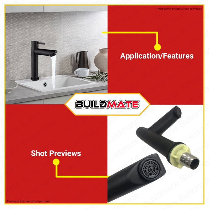 WSDA Stainless Steel Lavatory Faucet Matte Black Finish 20cm SF-309 BK •BUILDMATE•