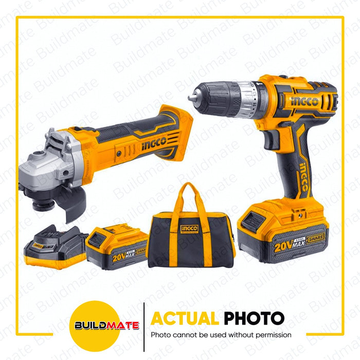 [COMBO] INGCO Lithium Ion Cordless Angle Grinder and Drill 2PCS Combo Kit CKLI2009 •BUILDMATE• IPT