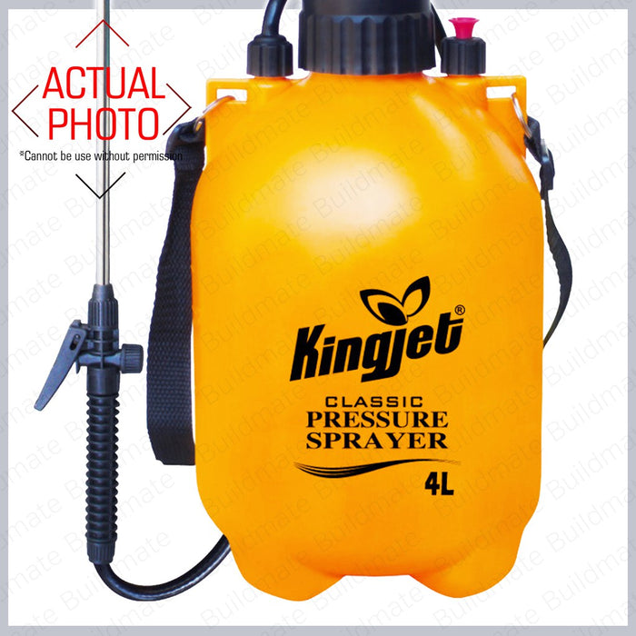 KINGJET 4L Pressure Hand Sprayer for Disinfecting with Brass Nozzle •BUILDMATE•