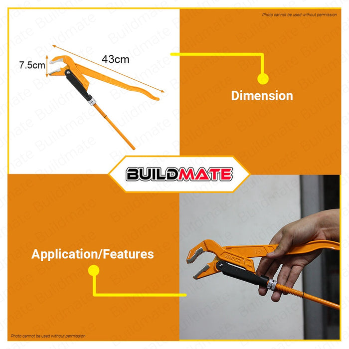 INGCO Carbon Steel Swedish Pipe Wrench 1-1/2" 45° HEAVY DUTY HPW04153 •BUILDMATE• HT2