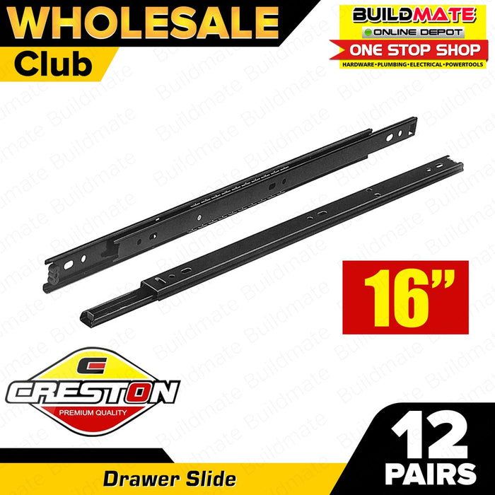 [WHOLESALE] (12PAIRS) CRESTON Drawer Slide Guide Ball Bearing 2 FOLD 16" •BUILDMATE•