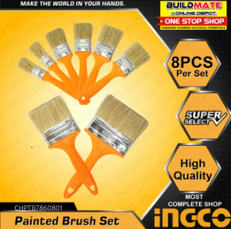 INGCO 8 PCS Paint Brush Set SUPER SELECT 1", 1.5", 2", 3" 4" •BUILDMATE• HT2