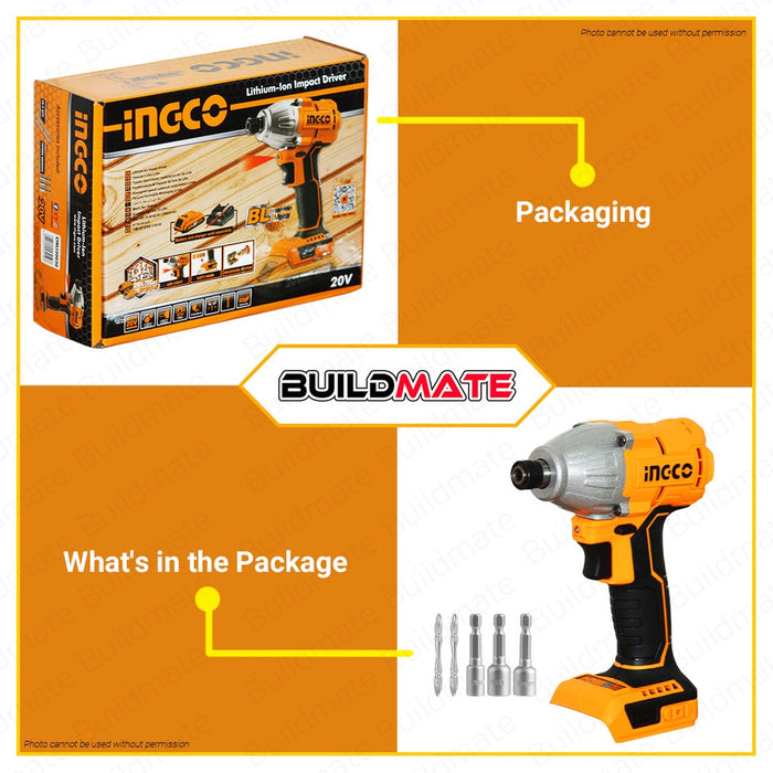 [BARE TOOL] INGCO Cordless Brushless Motor Impact Driver 1/4" 20V +FREE Bits & Nuts CIRLI20030 ICPT